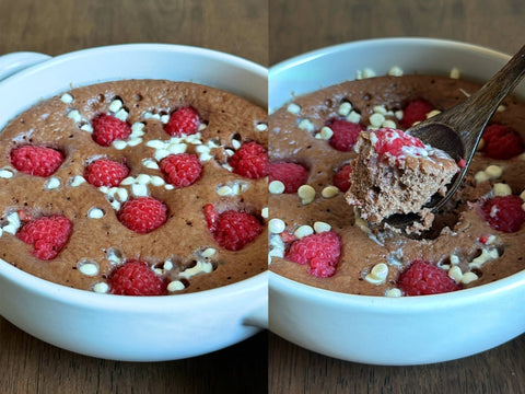 Recette Bowlcake Protéiné Chocolat Blanc Framboise - @apricotmaxine